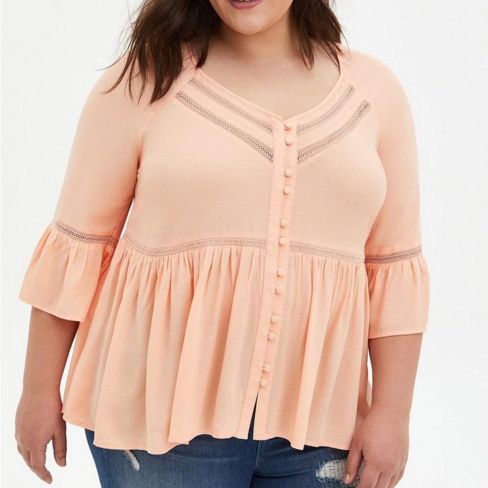 Rayon Embroidered Bell Sleeve Top - Torrid Size 3